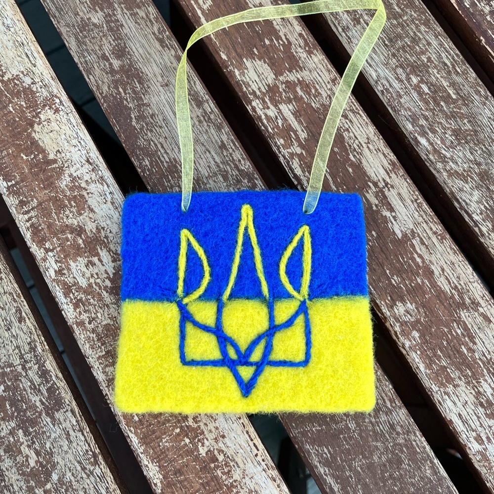 Felted Ukrainian flag. Car charm.